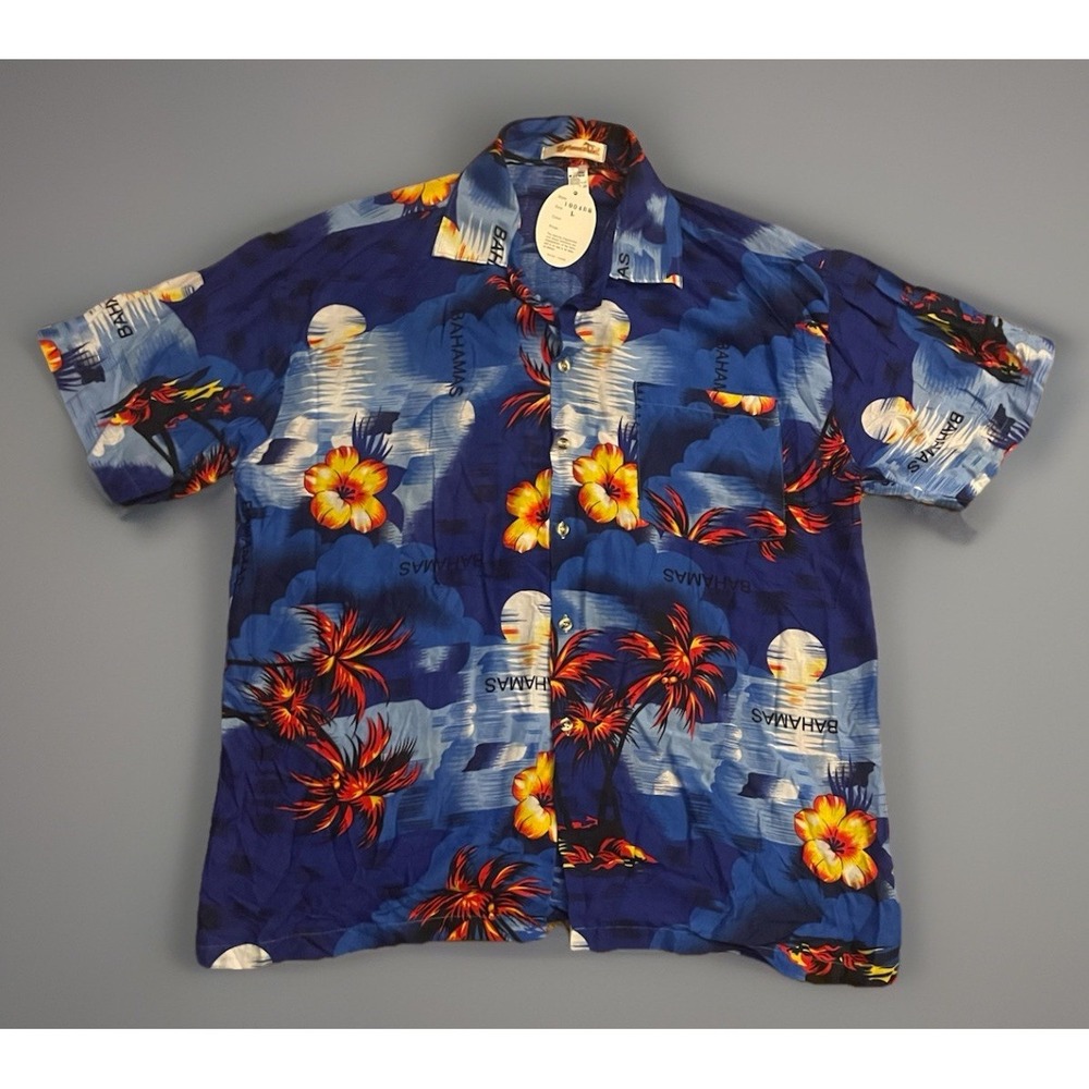New Shoreline Short Sleeve Button Up Shirt Hawaii Bahamas Flower AOP Large JBHS